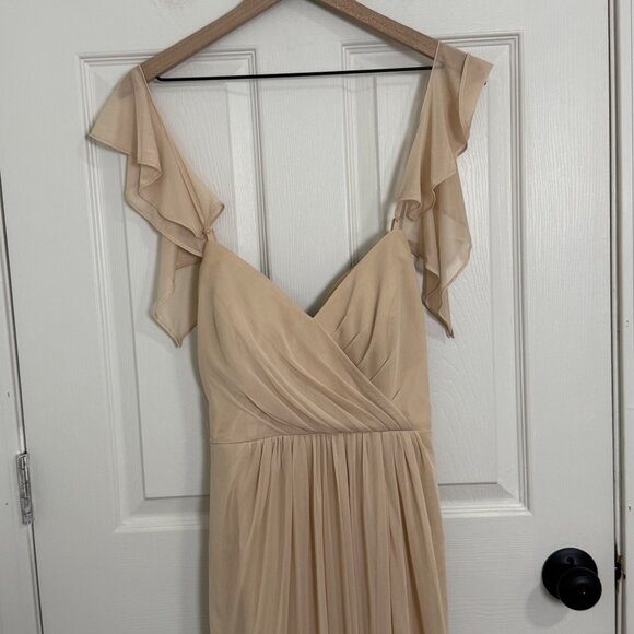 Azazie Dress Womens 6 Beige Bridesmaid Wedding C Cup Maxi Formal Elegant Neutral - Picture 3 of 16